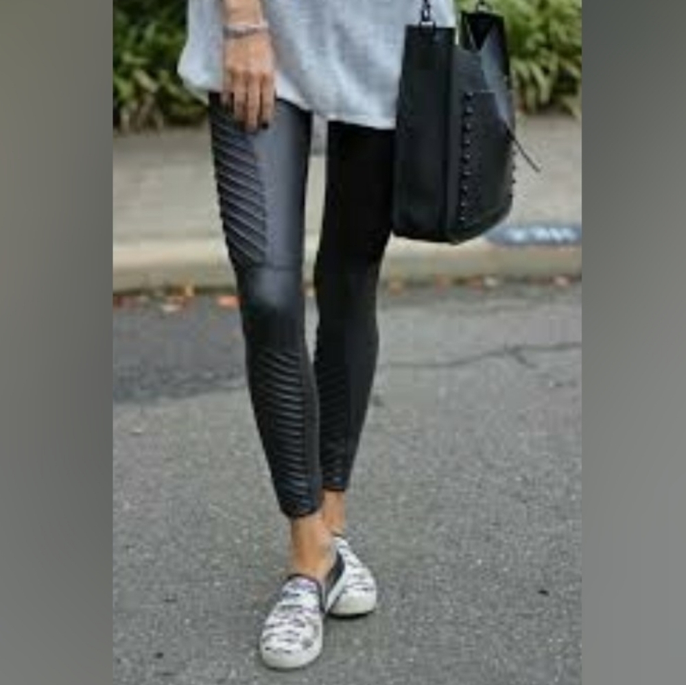 spanx high rise faux leather moto leggings black